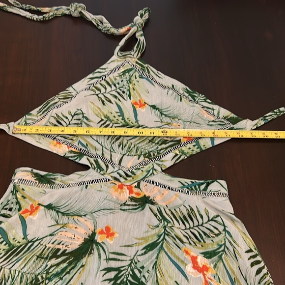 Lulus St Tropez Mint Blue Leaf Print Halter Dress Size L - Picture 15 of 16